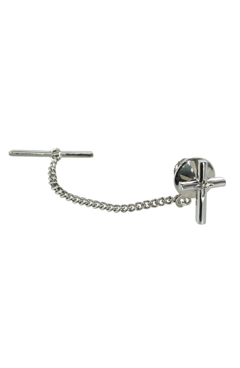 Ascentix Men's Elegant Cross Tie Tack with Crystal Center for Formal Wear, Alternate, color, Silver