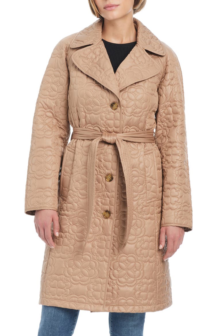 belted quilted coat, Main, color, CAMEL