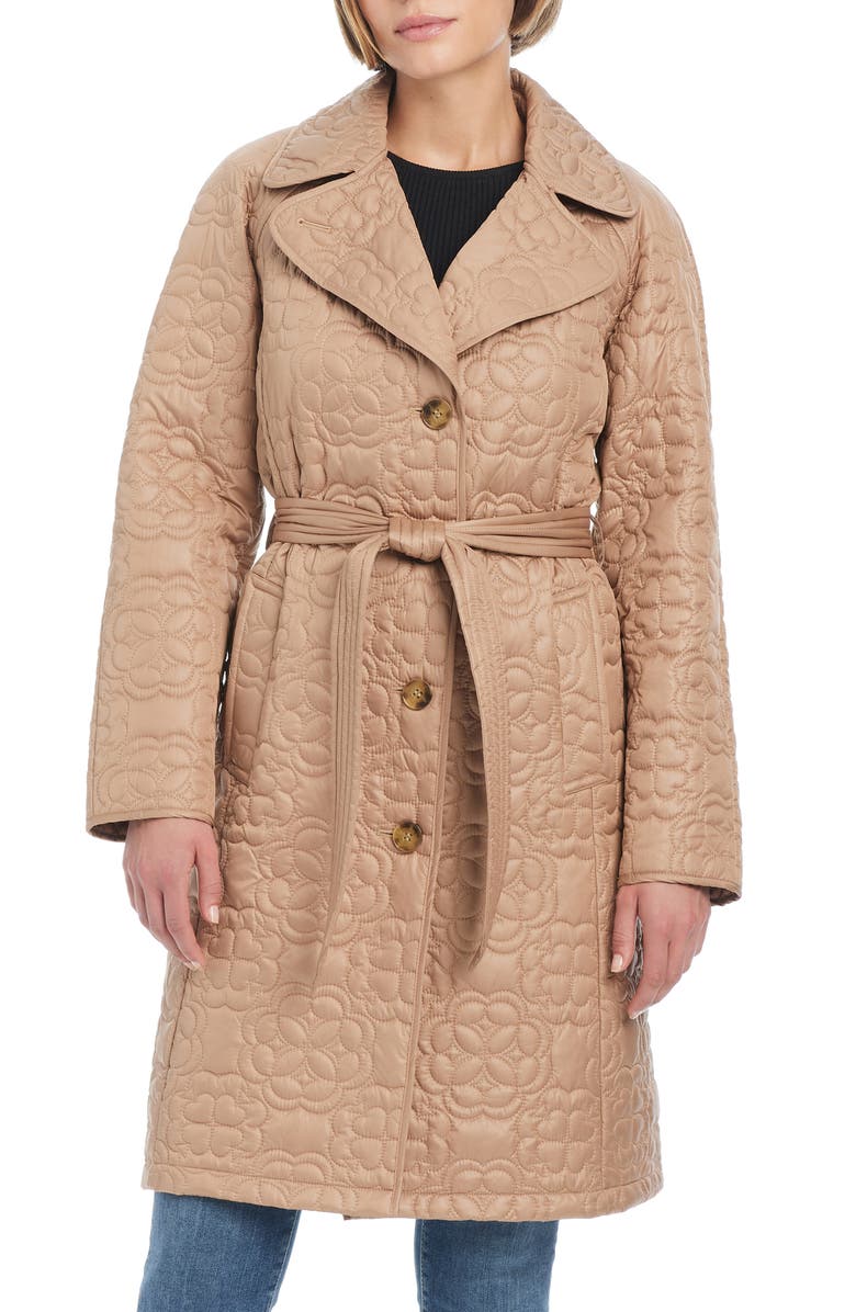 Kate Spade New York belted quilted coat, Main, color, Camel