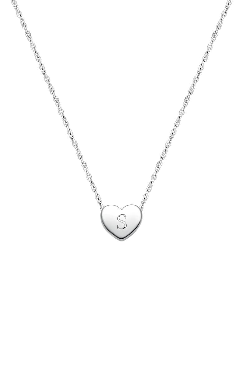 Sterling Silver Mini Sliding Heart & Engraved Initial 12-14" Necklace, Main, color, Silver - S