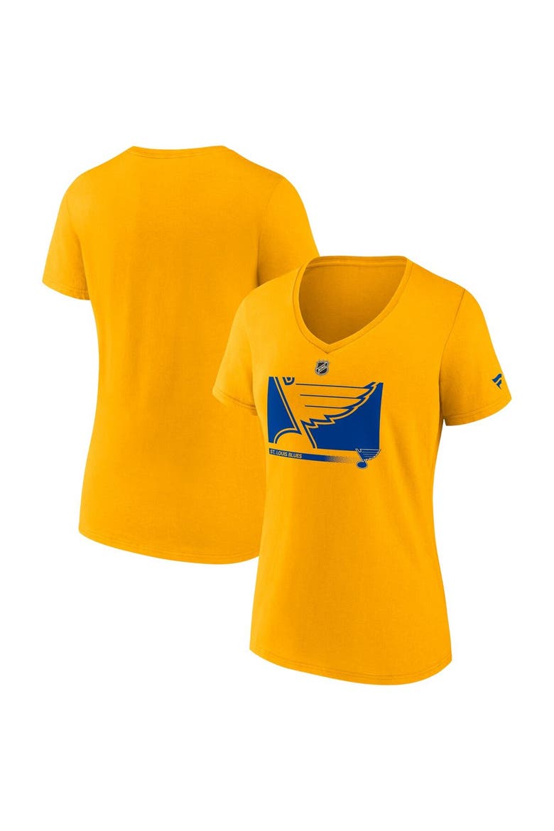 Women's Fanatics Branded Gold St. Louis Blues Authentic Pro Core Collection Secondary Logo V-Neck T-Shirt, Main, color, Gold