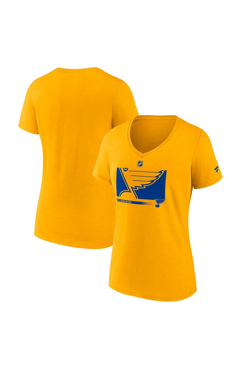 FANATICS Women's Fanatics Branded Gold St. Louis Blues Authentic Pro Core Collection Secondary Logo V-Neck T-Shirt, Main, color,