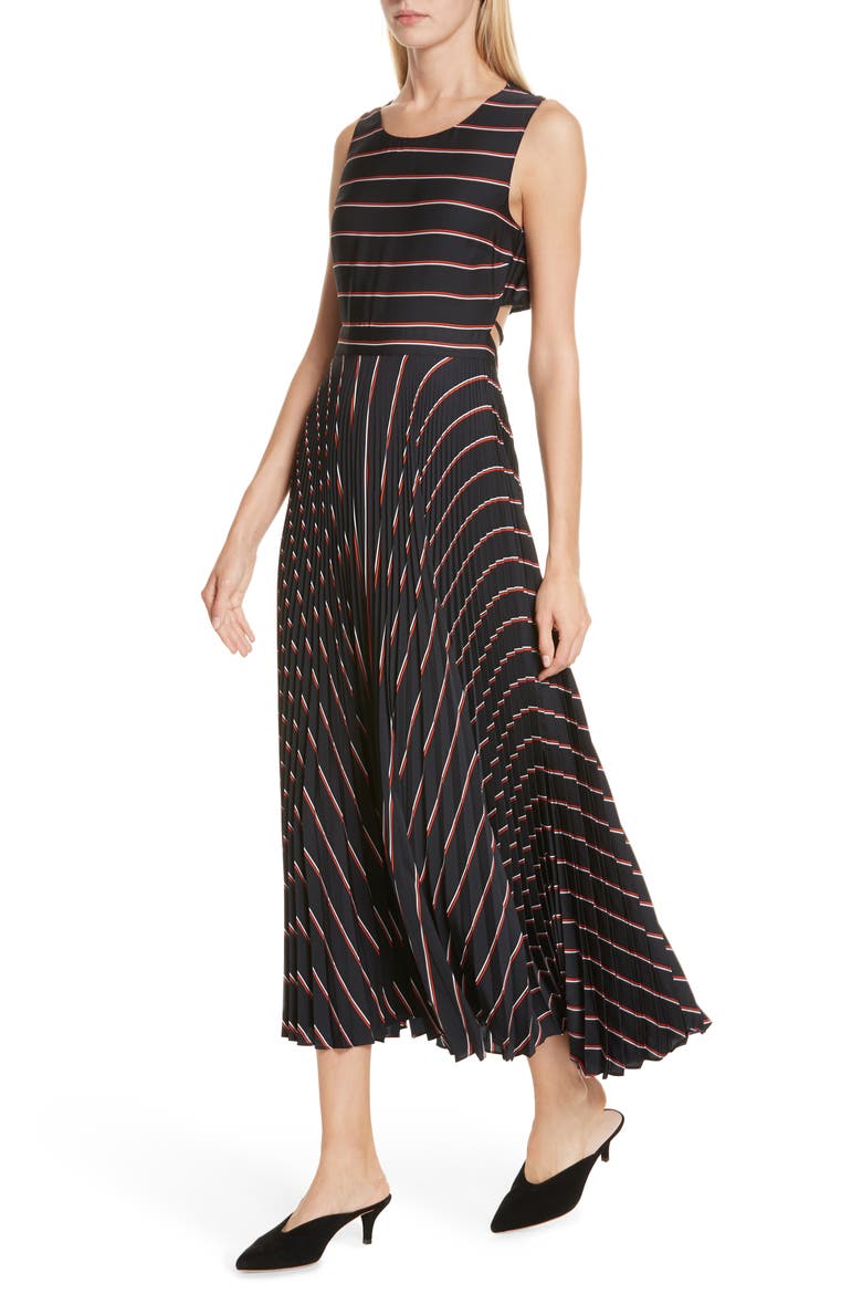 Halle Stripe Midi Dress, Alternate, color, NAVY/ PINK/ ORANGE