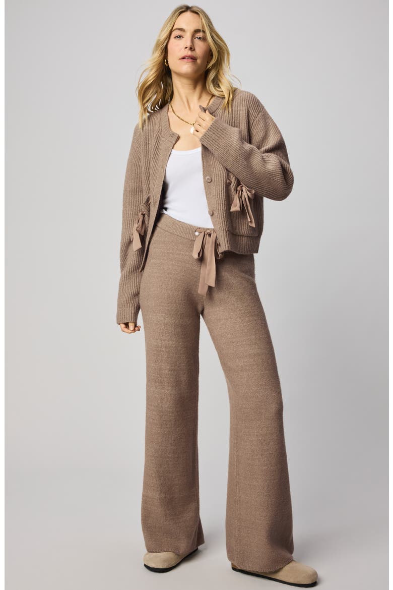 Stassi Satin Tie Cardigan, Alternate, color, MACCHIATO BROWN HEATHER