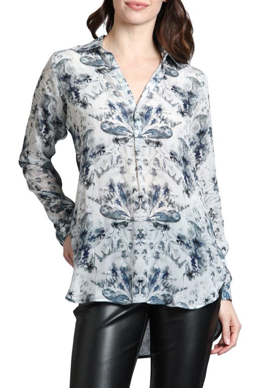 APNY Print Popover Chiffon Tunic Top in Natural Multi 