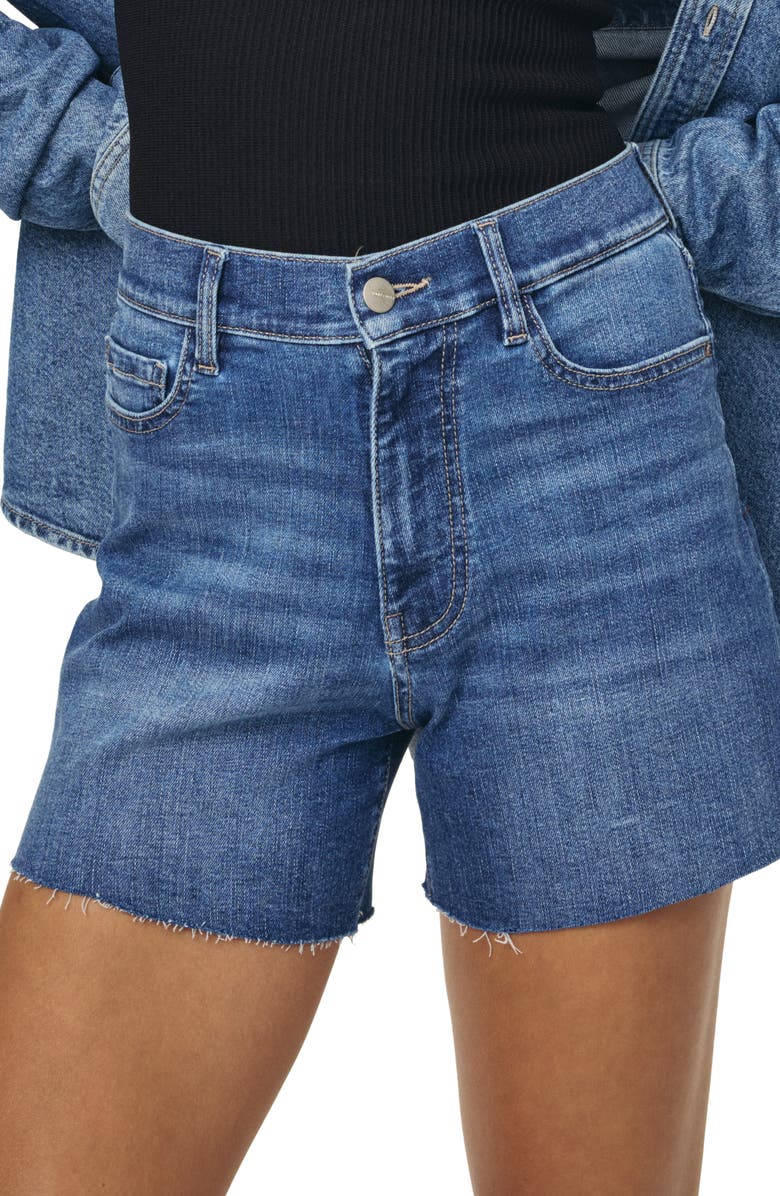 WARP+WEFT VVI Raw Hem High Waist Relaxed Fit Denim Shorts, Alternate, color, Watersong