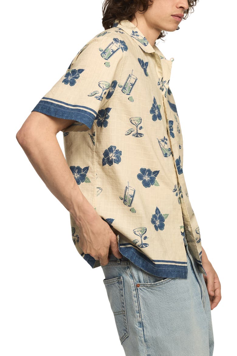 Floral Cotton Blend Ripstop Camp Shirt, Alternate, color, BLUE PRINT