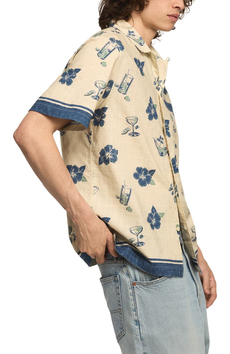 Lucky Brand Floral Cotton Blend Ripstop Camp Shirt, Alternate, color, Blue Print