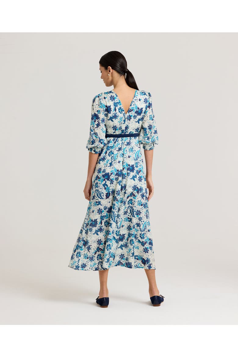 Ivy Silk Cotton Tea Dress, Alternate, color, Navy Floral