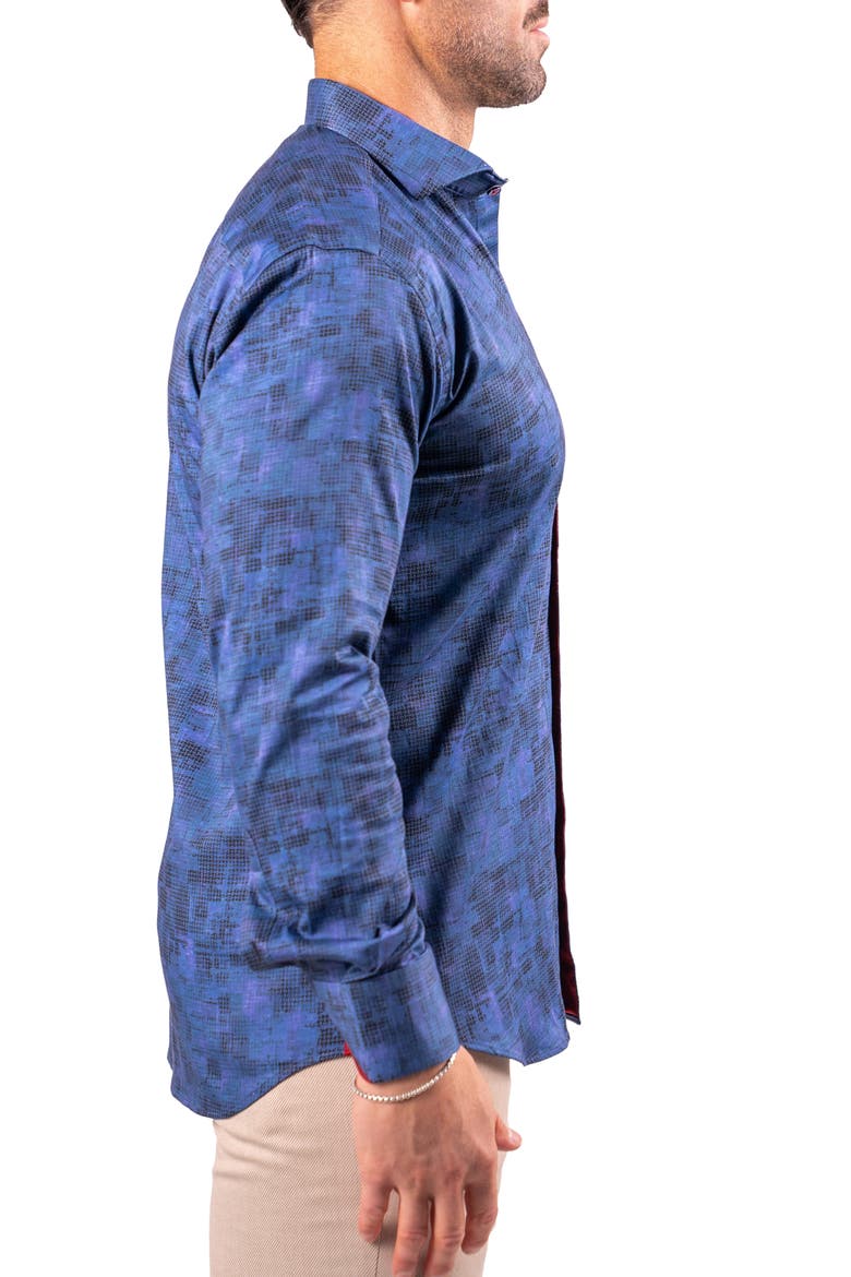 Einstein Contemporary Fit Print Cotton Button-Up Shirt, Alternate, color, BLUE
