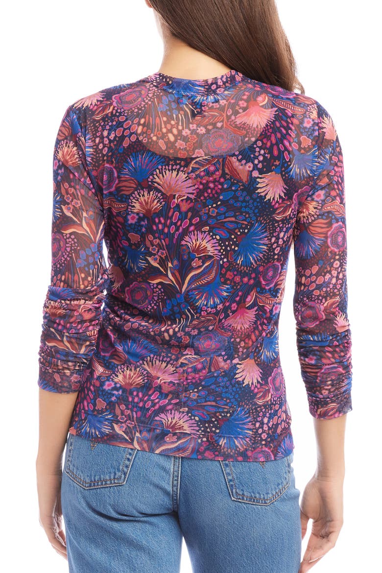 Floral Ruched Sleeve Mesh Top, Alternate, color, FLORAL PRINT