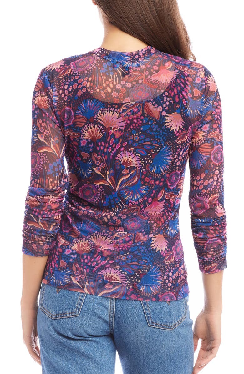 Karen Kane Floral Ruched Sleeve Mesh Top, Alternate, color,