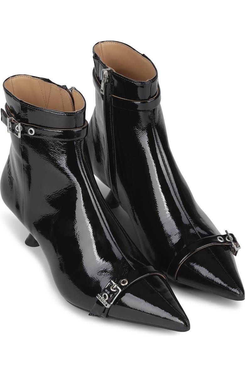 Ganni Eyelets Pointed Toe Kitten Heel Bootie, Main, color,