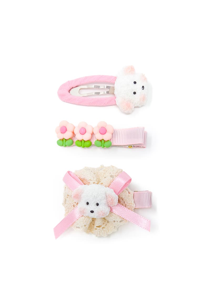 3pc Hair Clip Set - Puppy Blossom Pals, Alternate, color, Rosy Puppy Hug - Pink