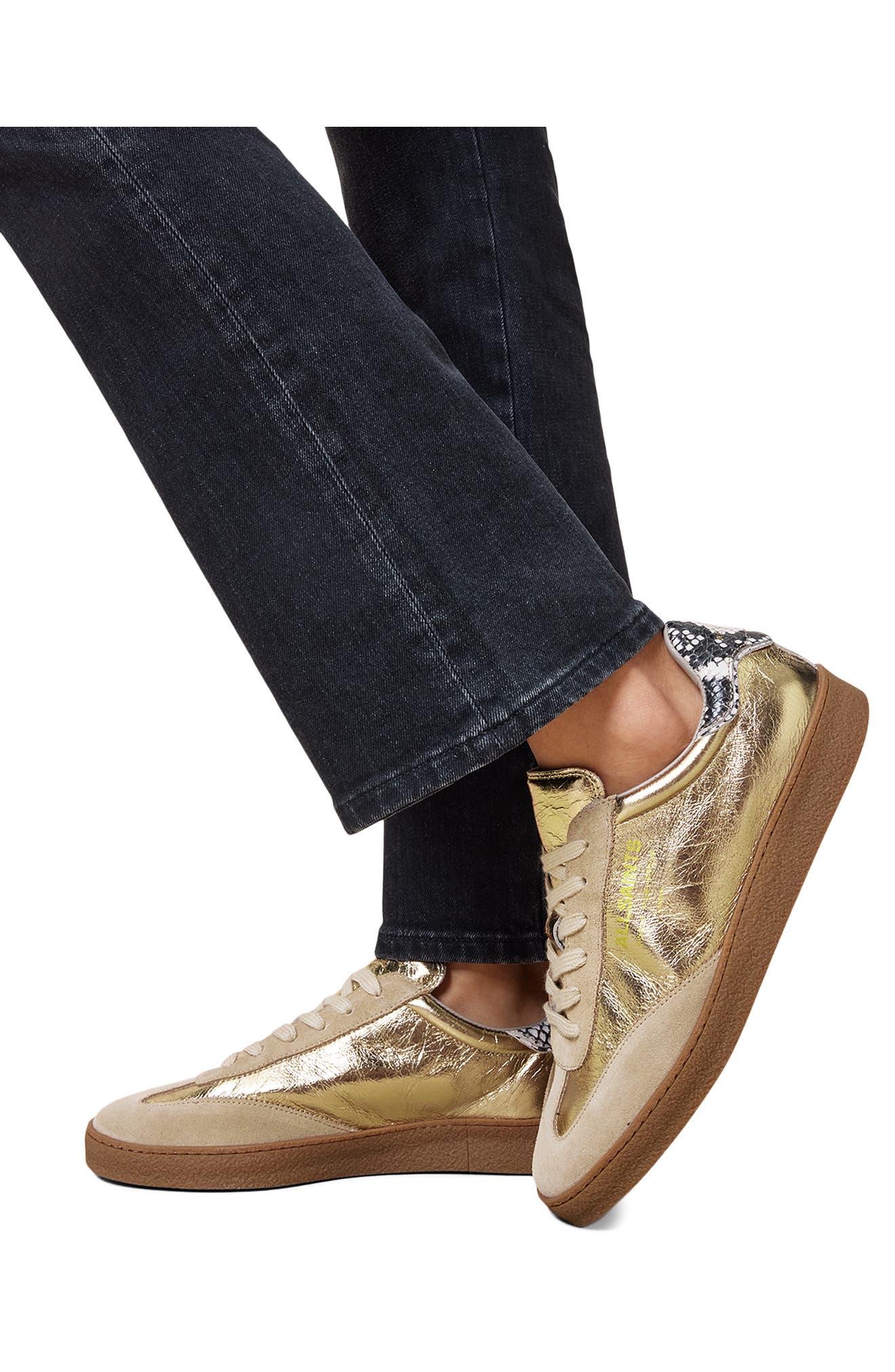 AllSaints Thelma Metallic Sneaker, Alternate, color, Gold/Sand Brown