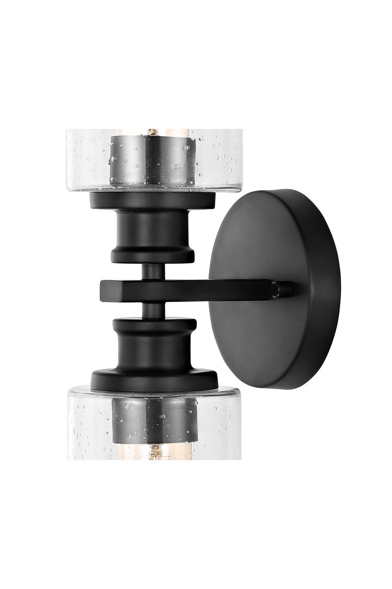 Jules Cylinder 2-Light Iron/Seeded Glass Farmhouse Contemporary LED Wall Sconce, Alternate, color, Black