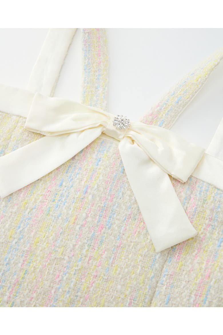 Lilliana Bow Tweed Mini Dress, Alternate, color, Creme