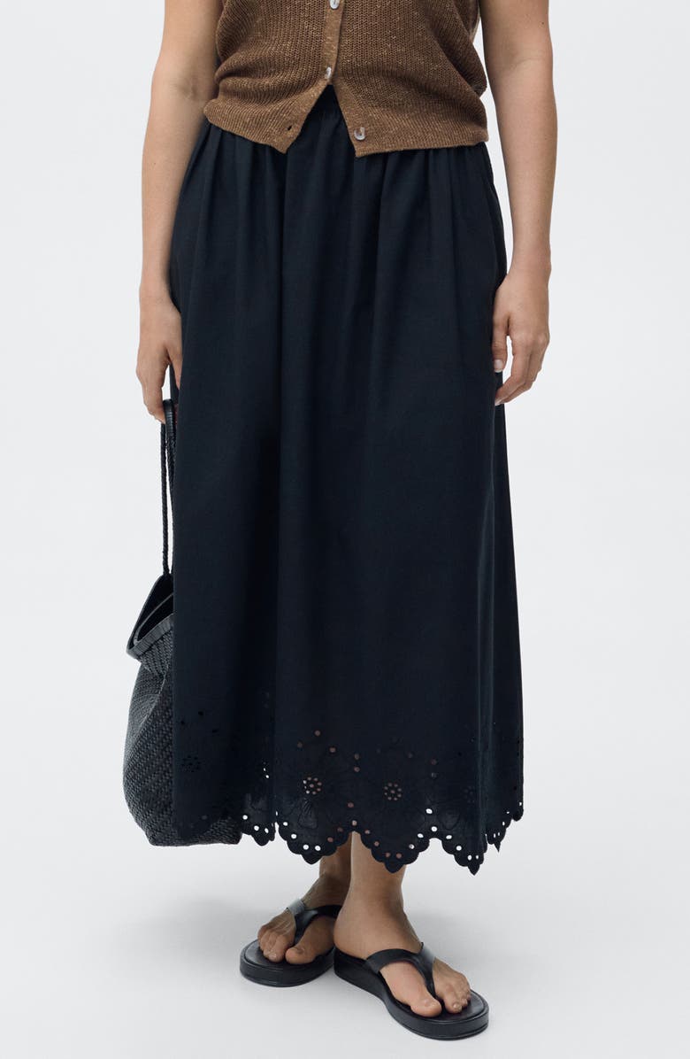 MANGO Claus Eyelet Maxi Skirt, Alternate, color, Black