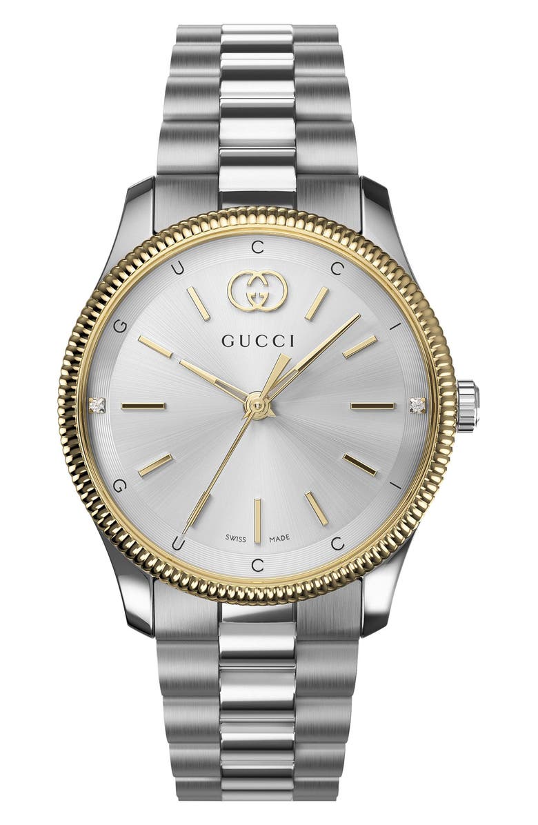 Gucci G-Timeless Diamond Slim Bracelet Watch, 29mm, Alternate, color, Silver