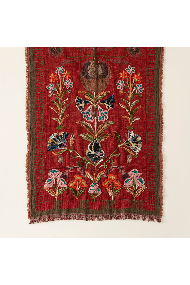 Embroidered Garden Wrap by Vismaya Collection, Alternate, color, Rich Red / Multi