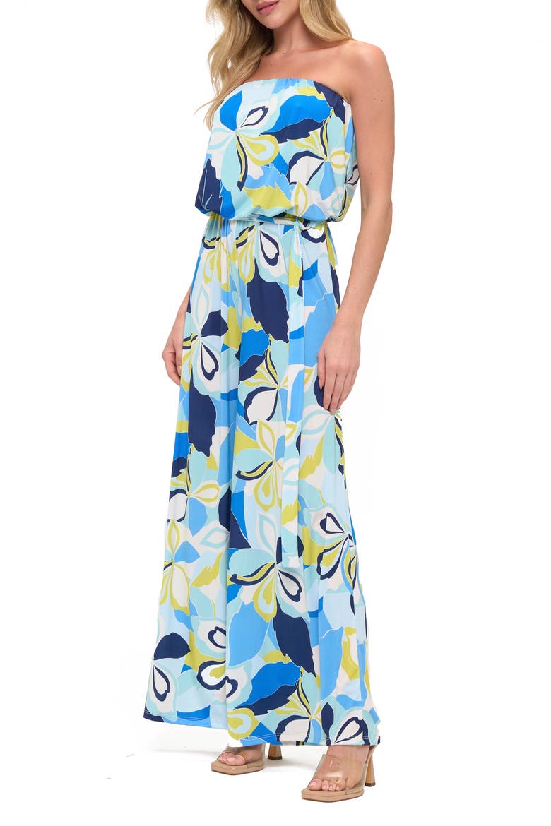 Printed Strapless Wide Leg Romper, Alternate, color, BLUE MULTI
