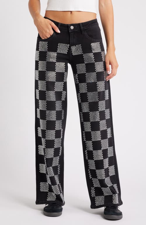 PTCL Rhinestone Checkerboard Jeans in Black Wash 