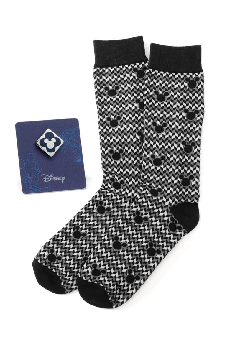Mickey Mouse Chevron Socks & Lapel Pin Gift Set, Main, color, BLACK MULTI