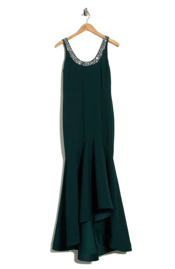 Dkny Embellished Scoop Neck High-low Gown In Green