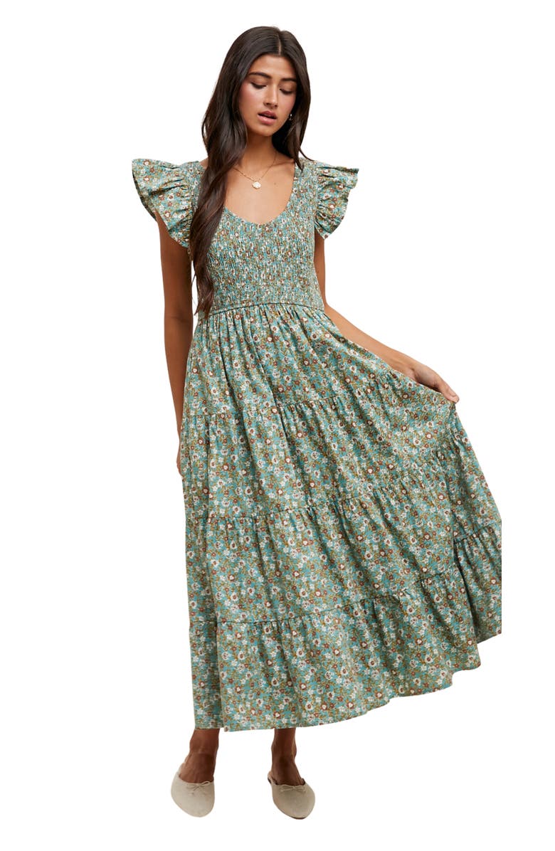 WISHLIST Floral Maxi Dress, Alternate, color, Teal/ Clay