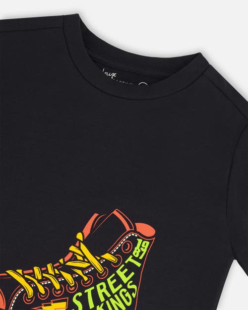 Deux Par Deux Little Boy's Organic Cotton Graphic Tee Black And Red Shoe In Black And Red Shoe