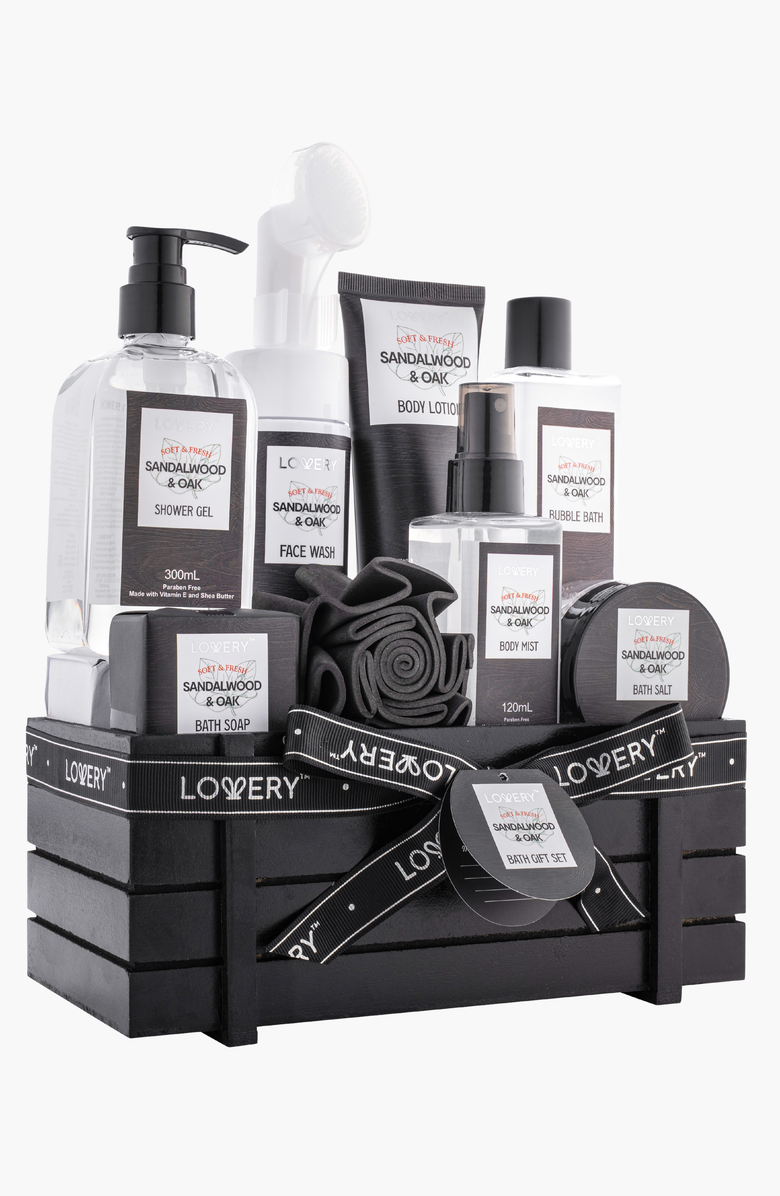 Lovery Luxury Spa Kit - Sandalwood & Oak Scented Bath Gift Set & Shower Basket, Main, color, Sandalwood & Oak