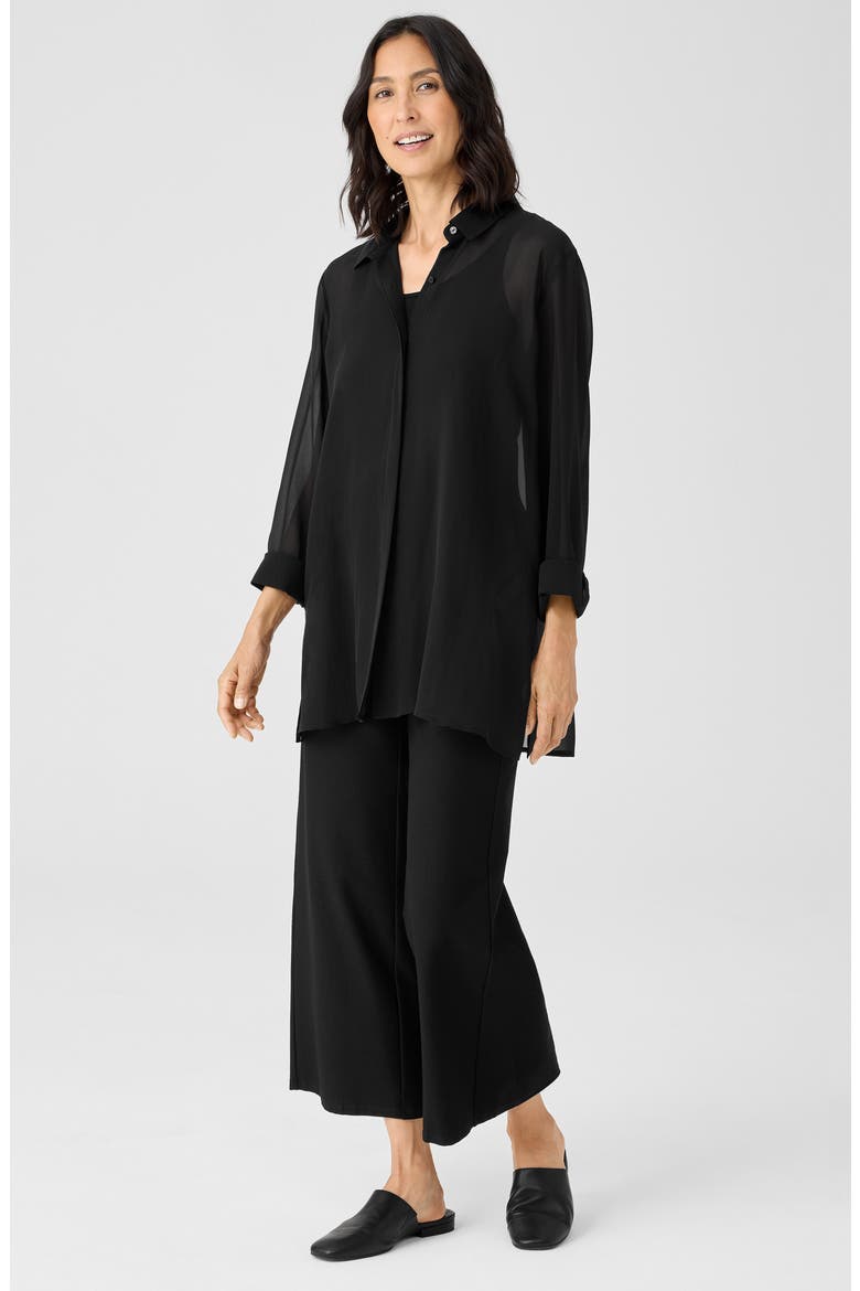 Classic Collar Long Silk Button-Up Shirt, Alternate, color, BLACK
