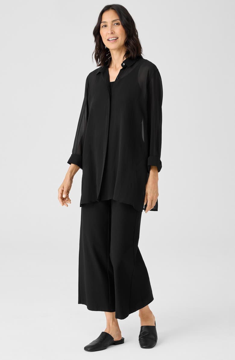 Eileen Fisher Classic Collar Long Silk Button-Up Shirt, Alternate, color, 