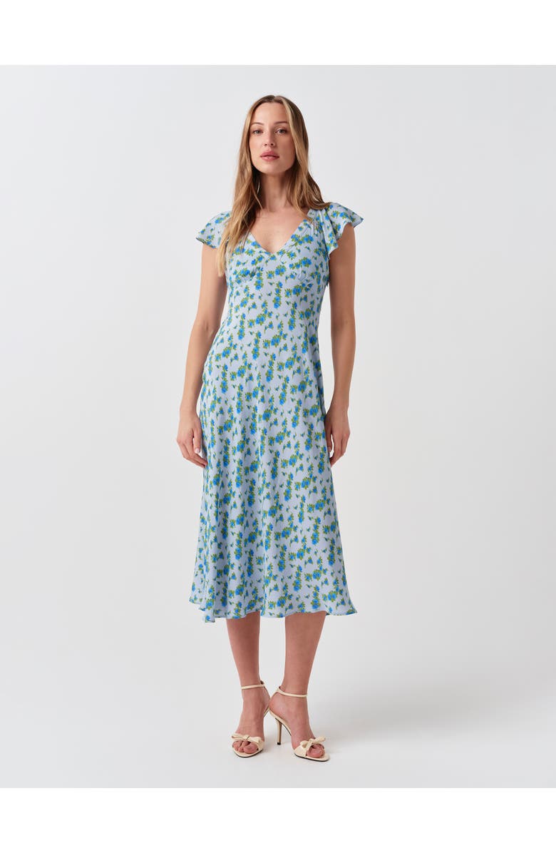 Ghost London Maya Floral Crepe Midi Dress, Main, color, Blue Ditsy Floral