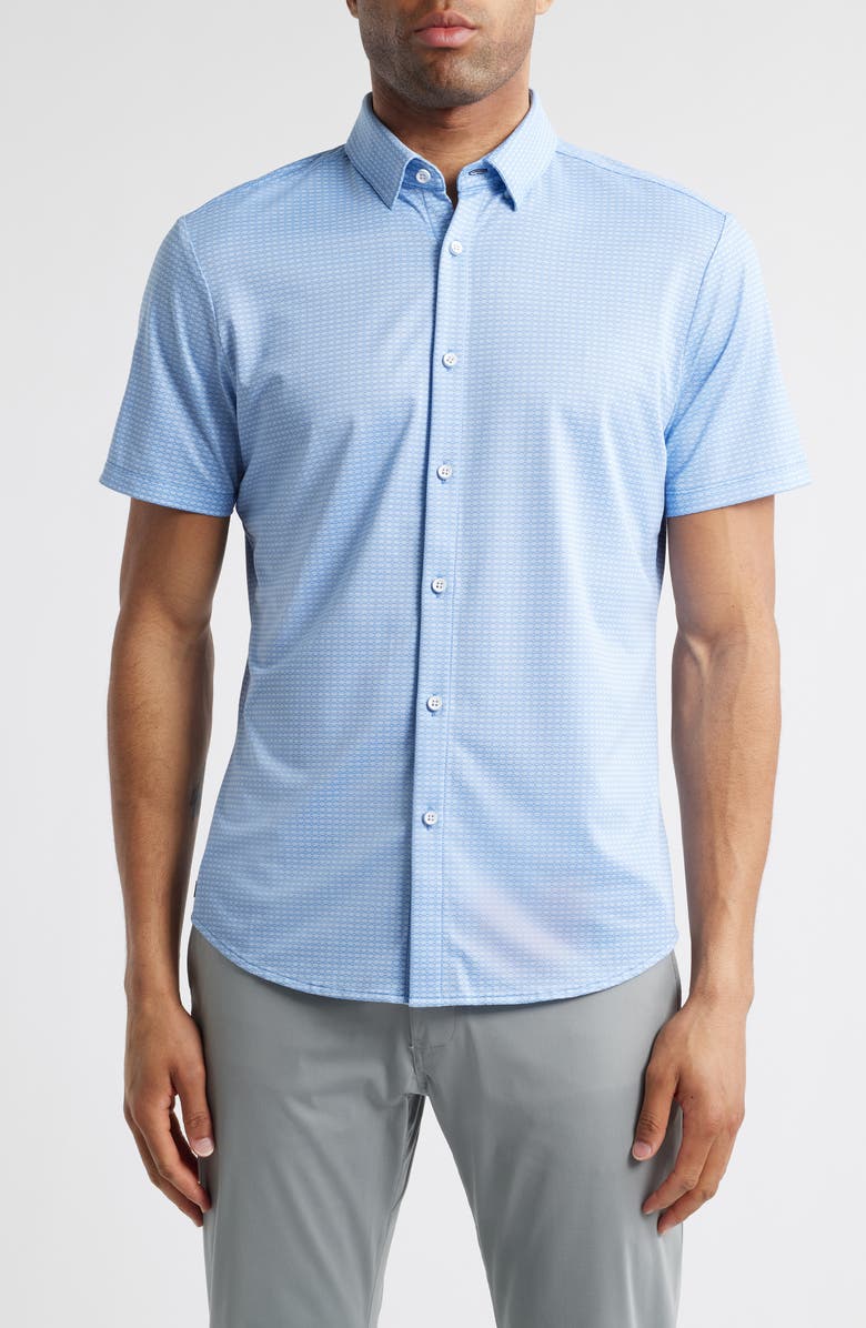 Mizzen+Main Halyard Trim Fit Dot Print Short Sleeve Performance Button-Up Shirt, Main, color, 