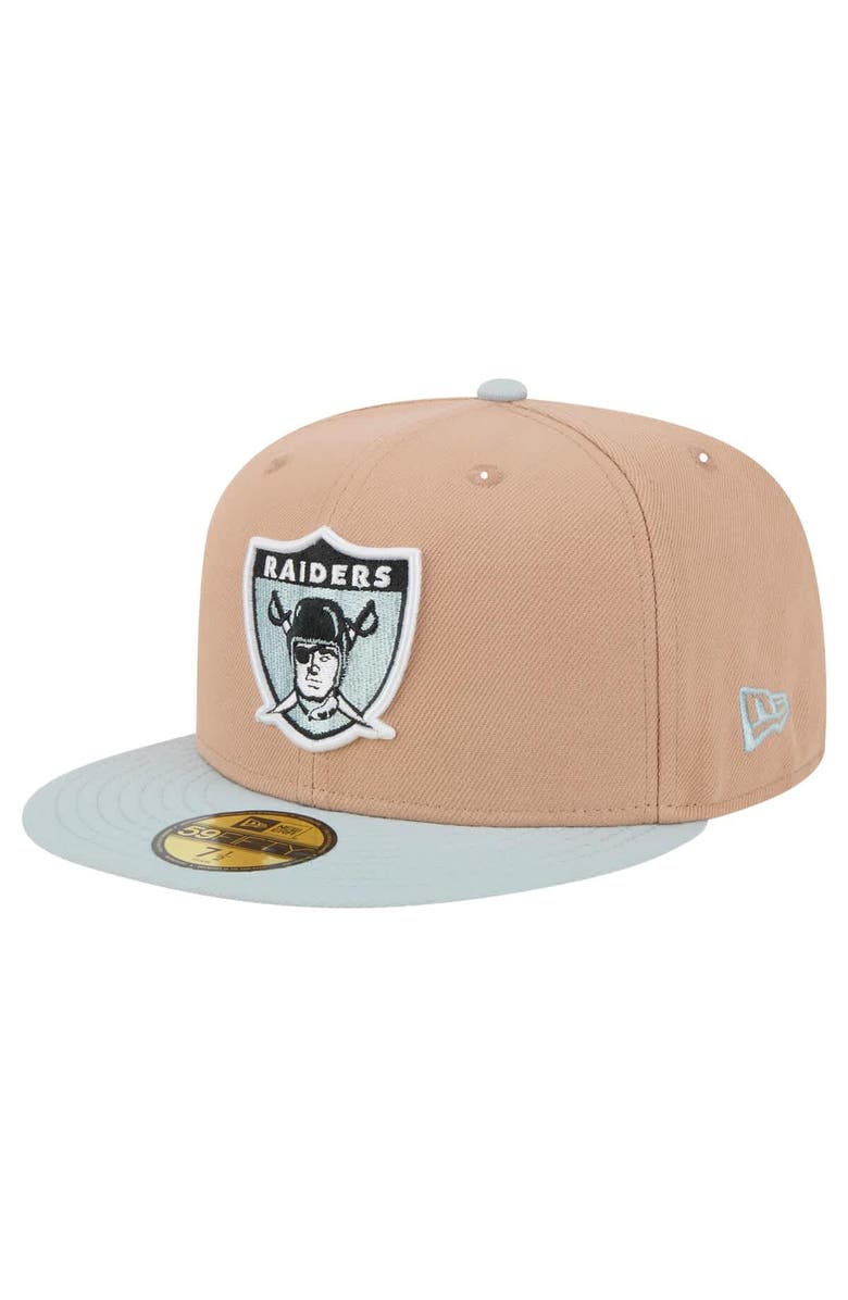 New Era Men's New Era Tan Oakland Raiders Gridiron Classics Throwback Logo Main 59FIFTY Fitted Hat, Main, color, Tan