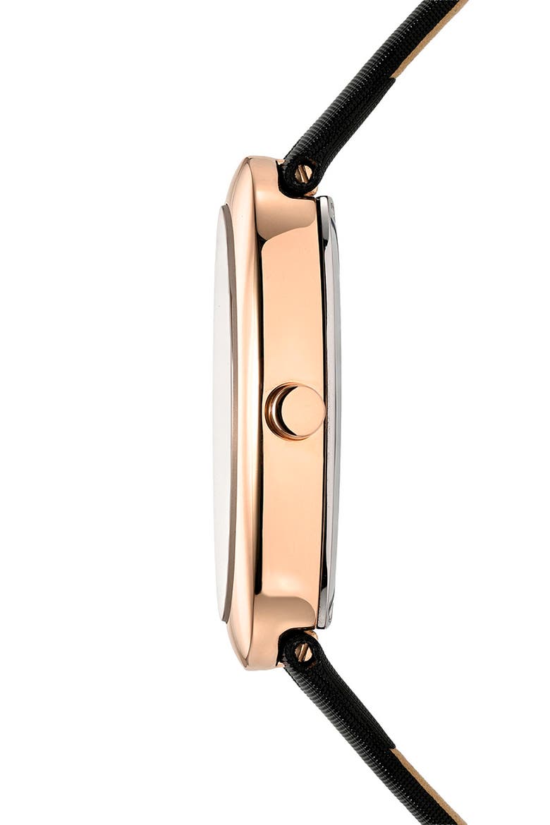 Women's Eloise Oval Guilloche Dial Leather Watch, Alternate, color, WHITE/ ROSE GOLD/ BLACK