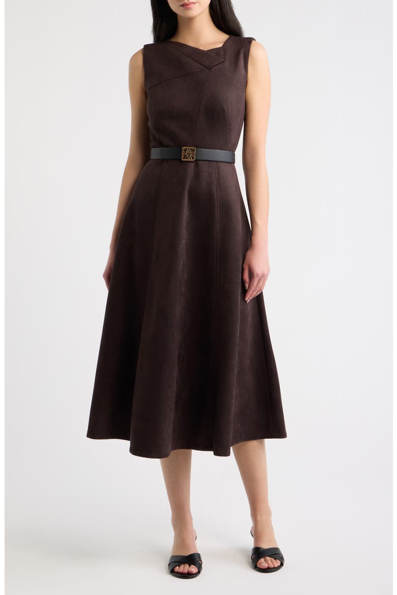Folded Drape Neck Midi Dress, Main, color, DEEP MAHOGANY