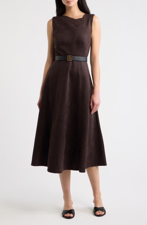 Folded Drape Neck Midi Dress