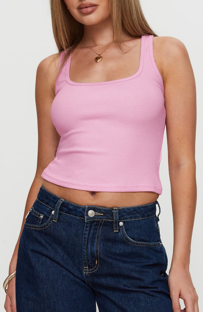Princess Polly Baseline Square Neck Crop Rib Tank, Main, color, Pale Pink