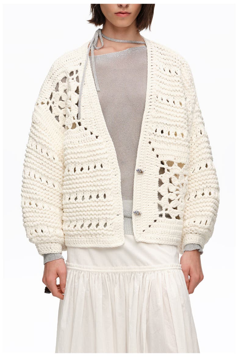 Crochet Balloon-Fit Cardigan, Main, color, WHITE