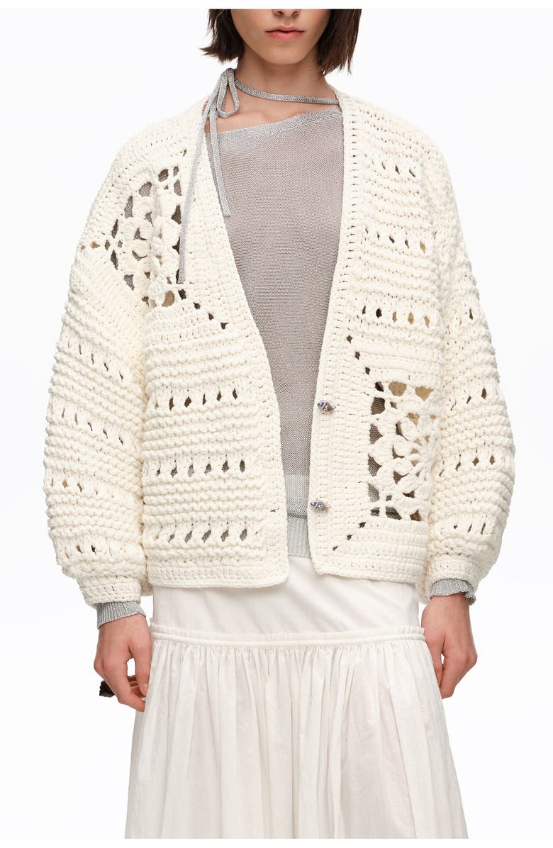 Bimba y Lola Crochet Balloon-Fit Cardigan, Main, color, White