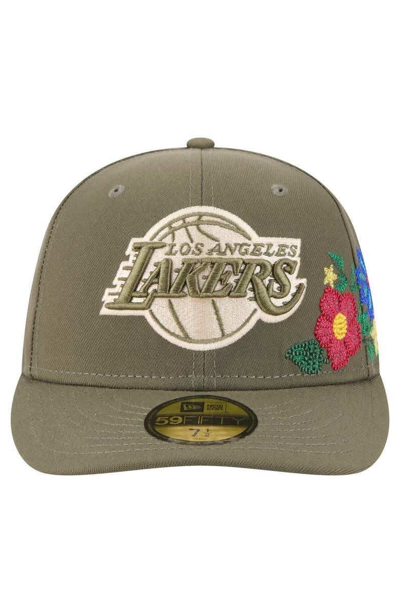 New Era Men's New Era Olive Los Angeles Lakers Tonal Florals 59FIFTY Fitted Hat, Alternate, color, Olive