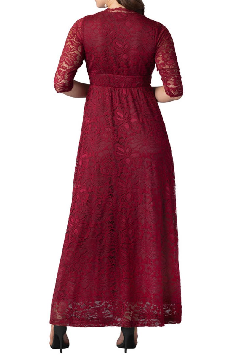 Kiyonna Maria Lace A-Line Evening Gown with Pockets, Alternate, color, Pinot Noir