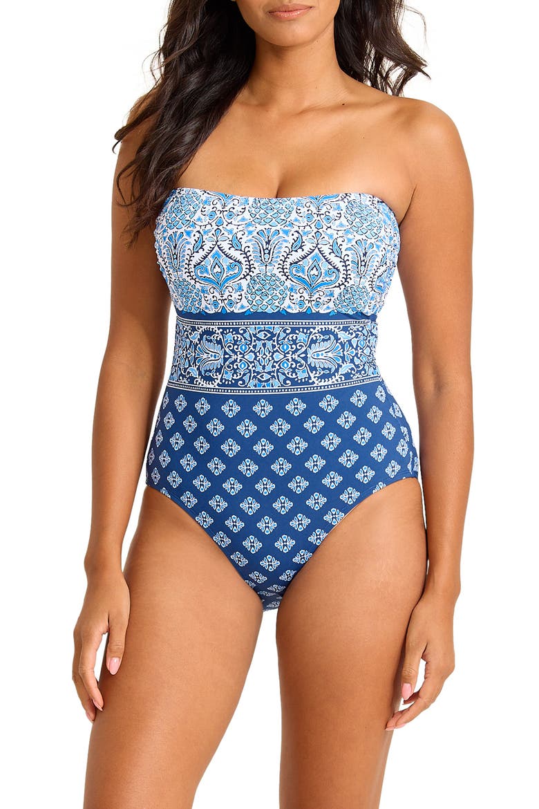 Noble Pineapple Strapless One-Piece Swimsuit, Main, color, INDIGO TIDE