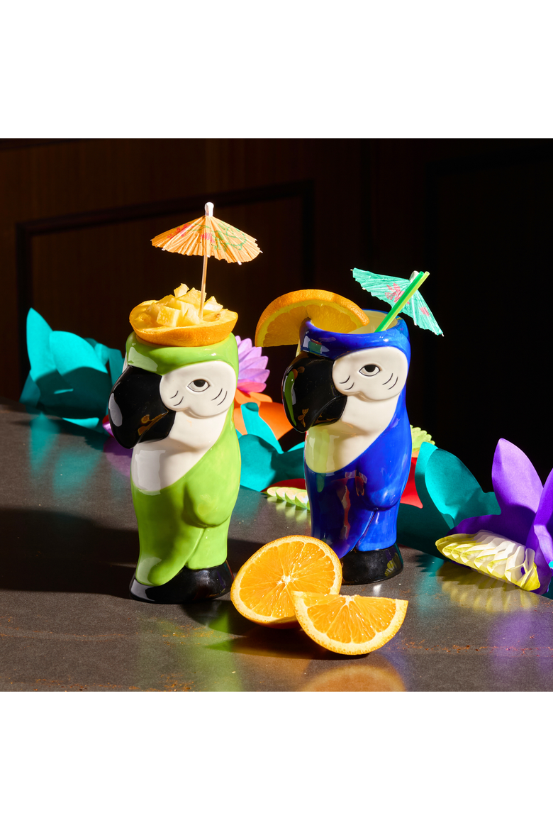 Ceramic Hawaiian Multi Color Parrot Tiki Glasses (15oz) - Set of 4, Alternate, color, Multi Color