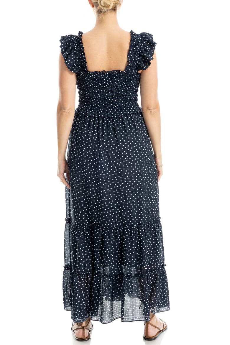 Flutter Sleeve Maxi Dress, Alternate, color, DARK NAVY DEMI SPACED DOT
