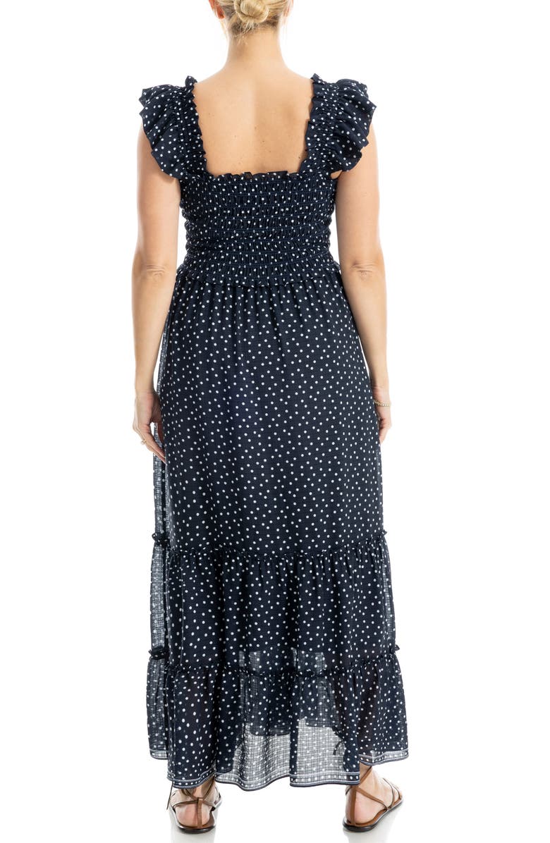 MAX STUDIO Flutter Sleeve Maxi Dress, Alternate, color, Dark Navy Demi Spaced Dot