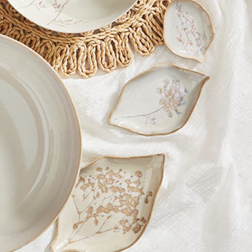 Tag Leaf Dish Set Of 3 Cream Ceramic Serving Platters Bowls In Gray