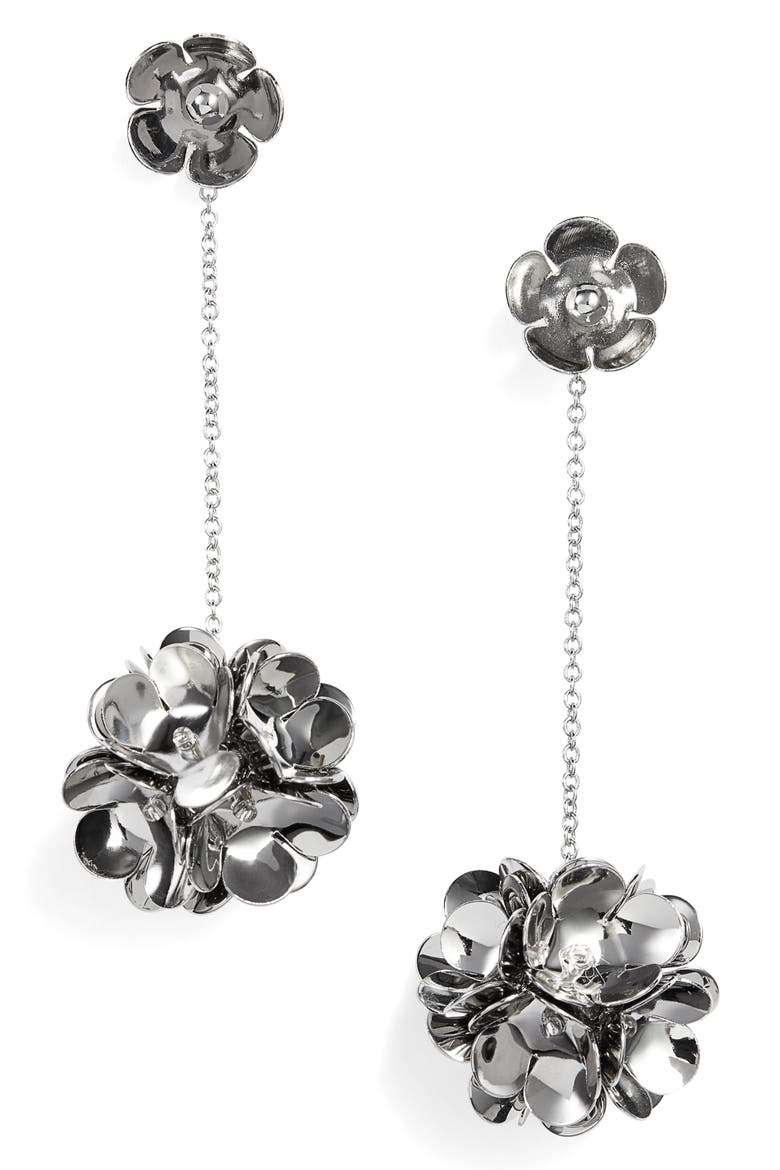 Floral Cluster Drop Earrings, Main, color, RHODIUM